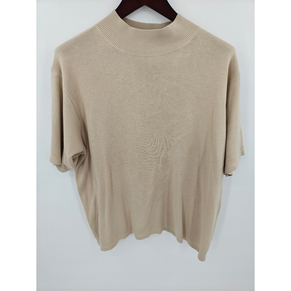 Milano Design Group Women Beige Mock Neck Short Sleeve Cotton Sweater 18/20